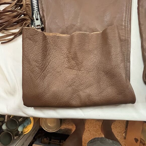 Vintage Sunrider Brown Fringe Beaded Chaps Size XXL Motorcycle Western Leather - Picture 10 of 14